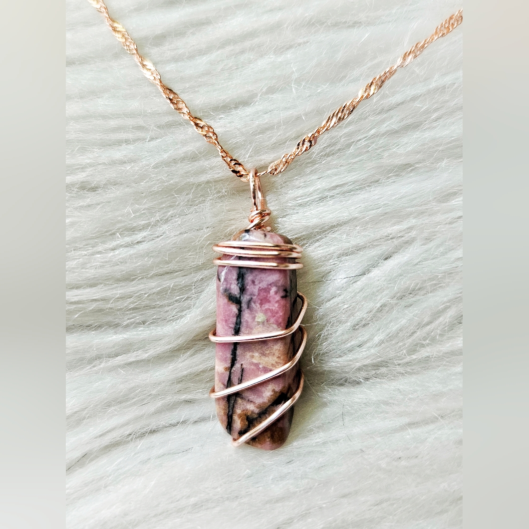 Handcrafted Rhodonite Necklace 22$